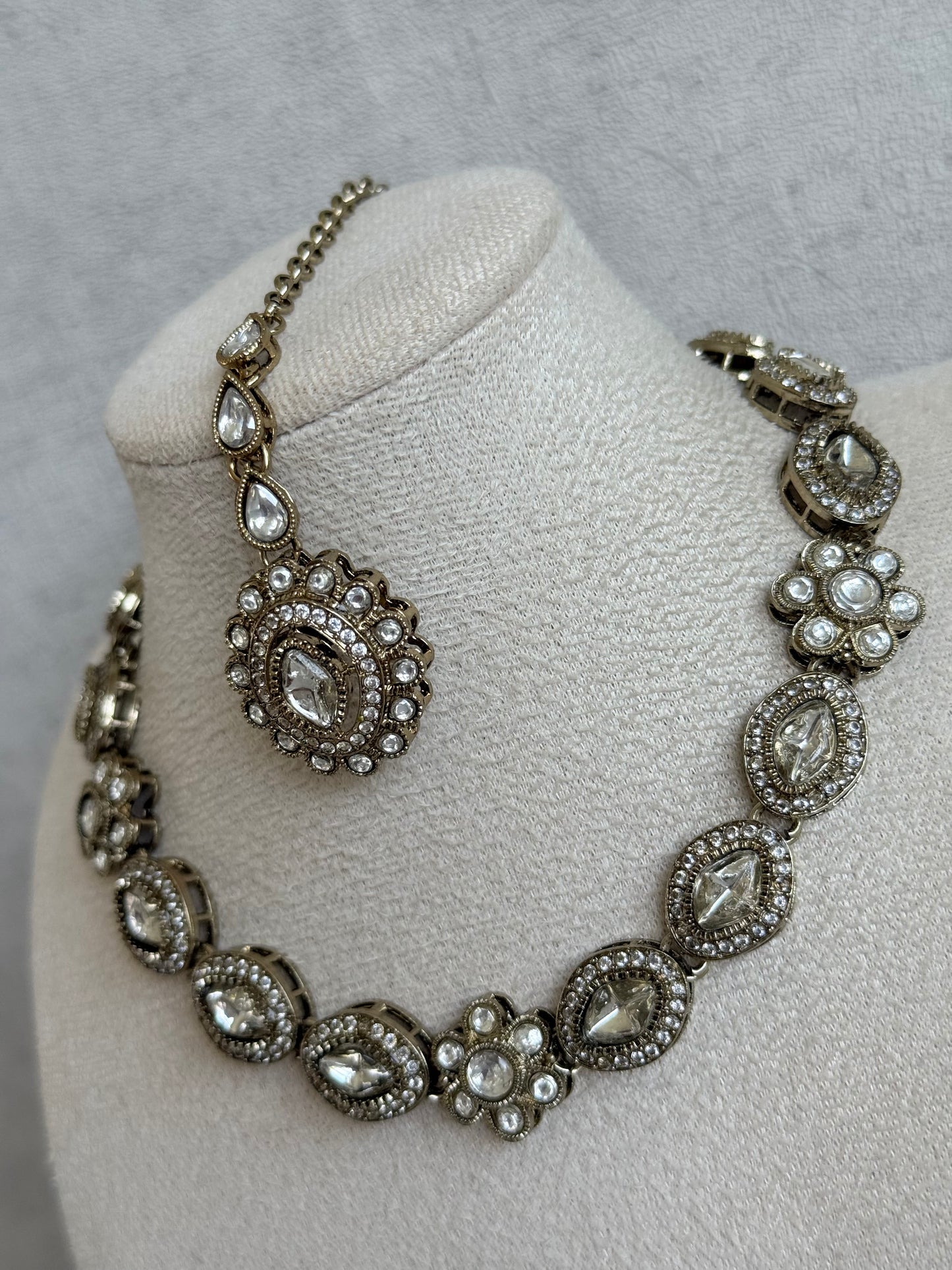 Ayura Designs Ivy Necklace Set with Studs & Tikka – Crystal Kundan Detailing