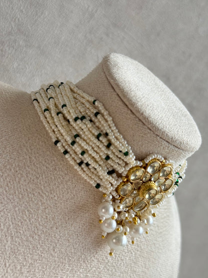 Ayura Designs Saaz Kundan Choker Set with Earrings & Pearl Multi Strand Detailing
