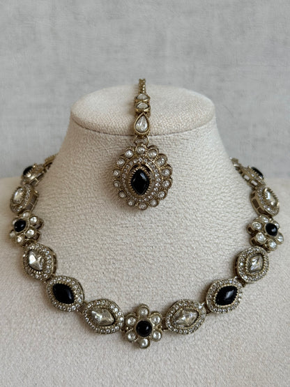 Ayura Designs Ivy Necklace Set with Studs & Tikka – Black Kundan Detailing