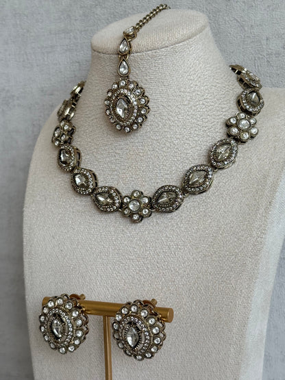 Ayura Designs Ivy Necklace Set with Studs & Tikka – Crystal Kundan Detailing