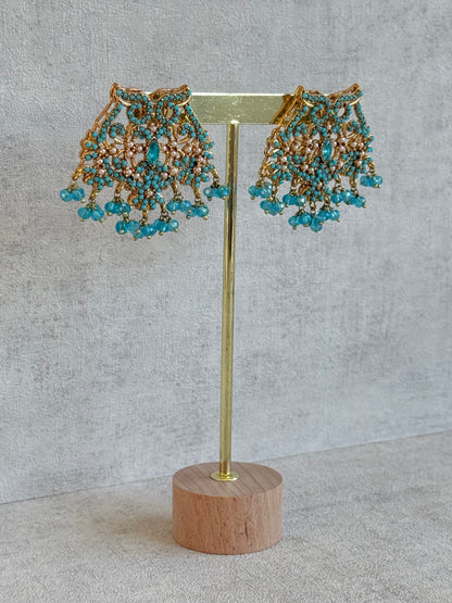 Ayura Designs Shanza Earrings – Turquoise Beaded Statement Earrings with Pearl Detailing & Crystal Drops