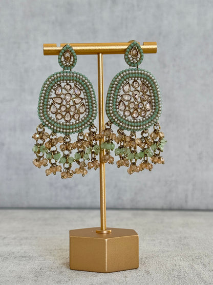 Ayura Designs Geela Earrings – Mint Green & Champagne Kundan Statement Earrings