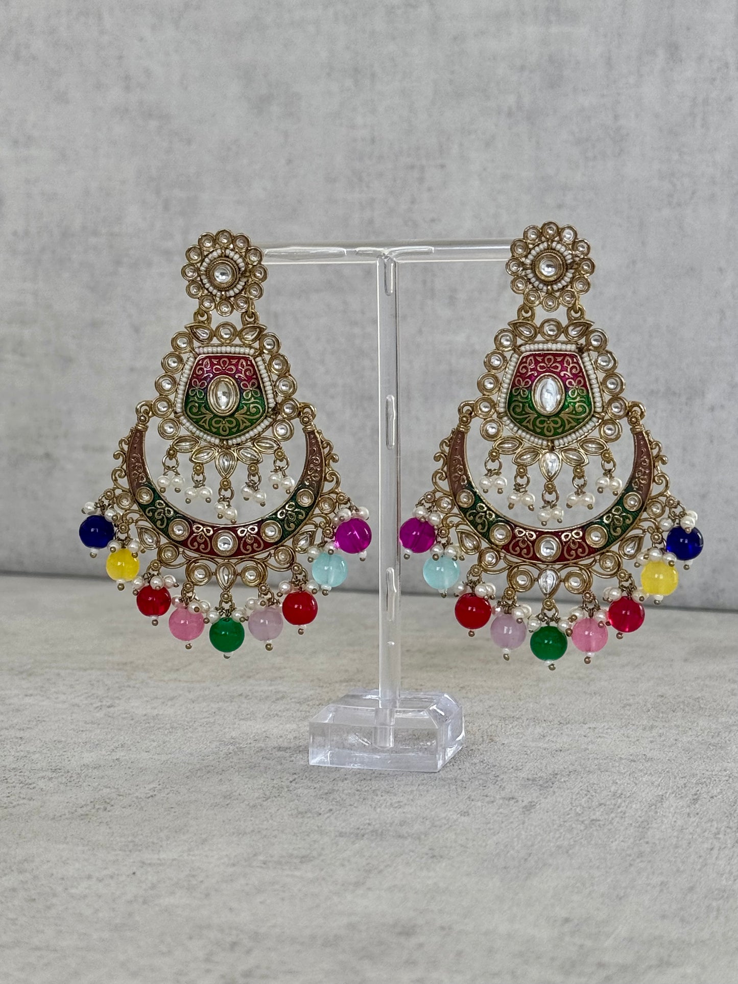 Ayura Designs Safa Antique Gold-Plated Chandbali Earrings with Multicolor Bead Accents