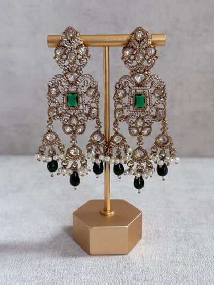 Ayura Designs Aisha Choker Set with Earrings & Tikka – Emerald Green Stones, Polki & Pearl Detailing
