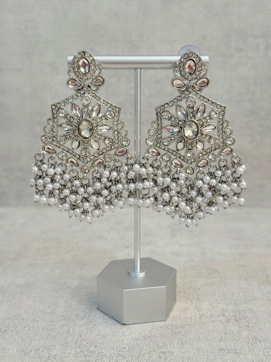 Ayura Designs Prija Earrings – Crystal Floral Chandeliers with Pearl Cluster Drops