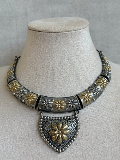 Ayura Designs Andaaz Set with Earrings – Dual Tone Oxidised Floral Necklace Set