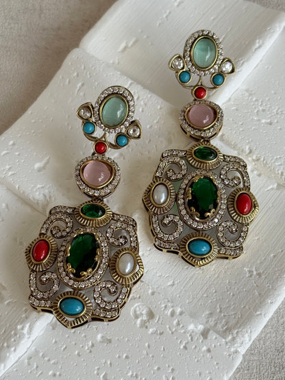 Ayura Designs Ella Statement Earrings – Multicolour Stones & Crystal Detailing
