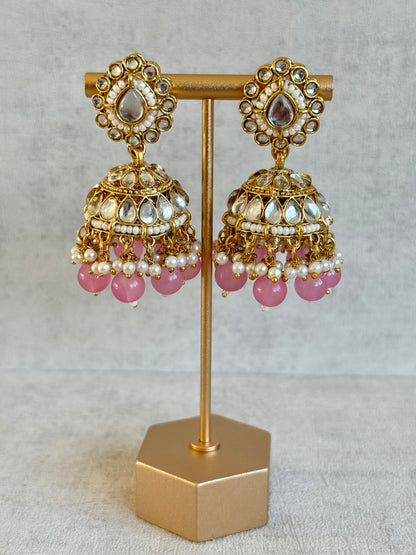 Ayura Designs Iyla Set with Necklace, Earrings & Tikka – Kundan Detailing, Ivory Pearl Drops & Soft Pink Beads