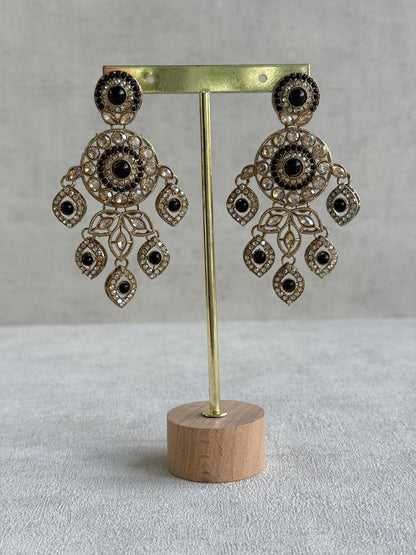 Ayura Designs Vanika Earrings – Black & Champagne Crystal Gold Finish