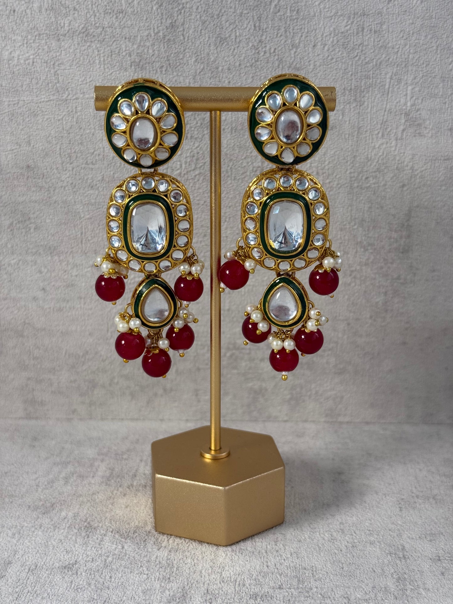 Ayura Designs Jashan Set with Necklace, Earrings, Tikka & Passa – Kundan Detailing, Pearl Drops & Ruby Red Beads