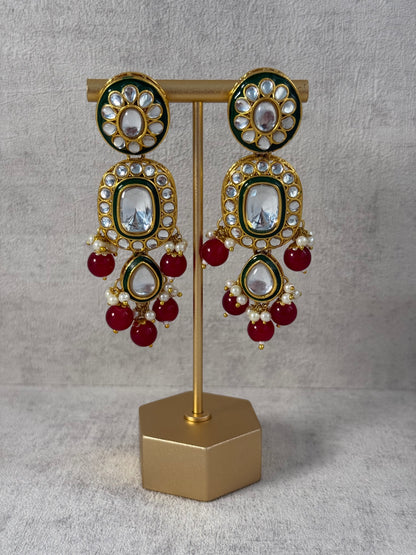Ayura Designs Jashan Set with Necklace, Earrings, Tikka & Passa – Kundan Detailing, Pearl Drops & Ruby Red Beads
