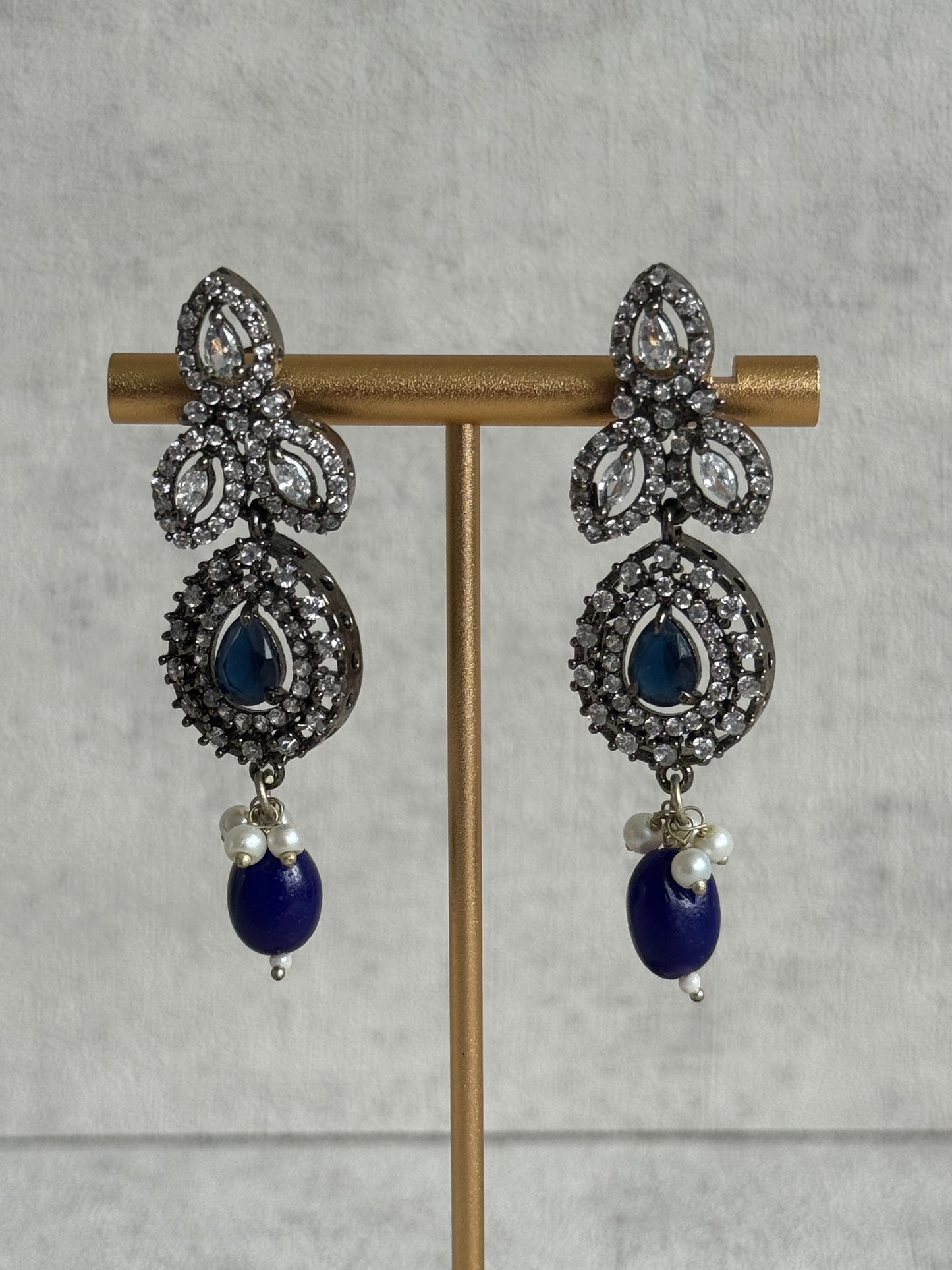 Ayura Designs Summer Choker Set with Earrings – Midnight Blue Beads & Oxidised Silver Finish