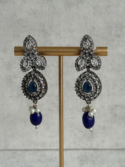 Ayura Designs Summer Choker Set with Earrings – Midnight Blue Beads & Oxidised Silver Finish