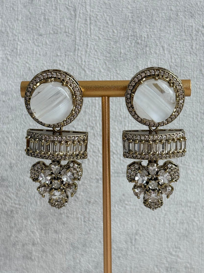 Ayura Designs Aabira Necklace Set with Earrings – White Marble Stones with Moissanite Style Detailing