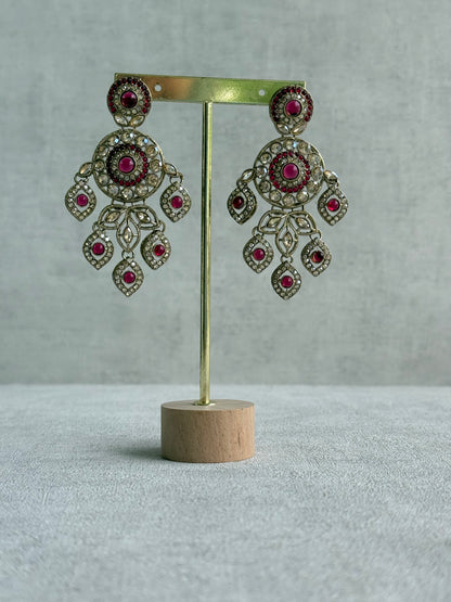 Ayura Designs Vanika Earrings – Rani Pink & Champagne Crystal Gold Finish