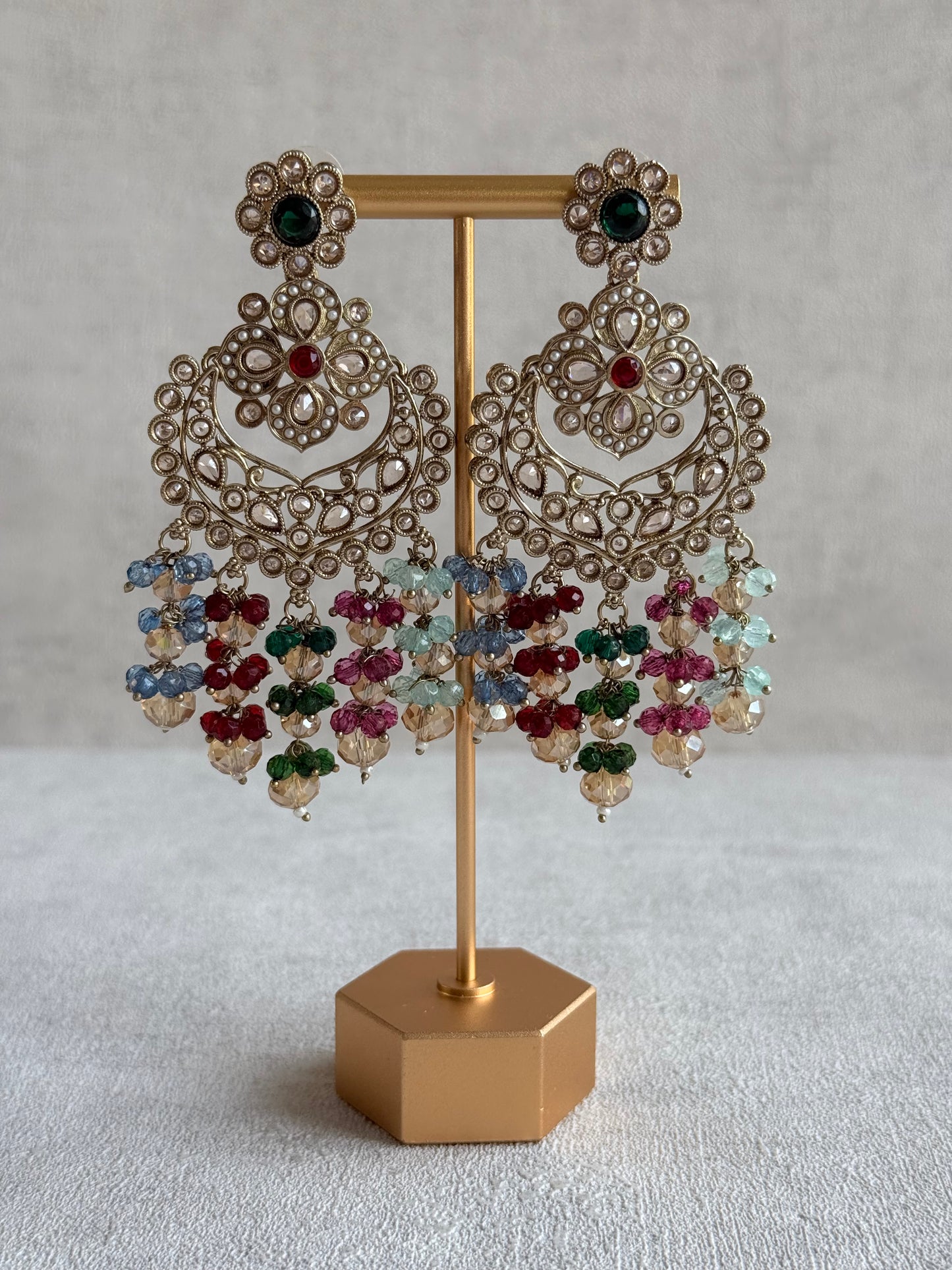 Ayura Designs Dilnaz Necklace Set with Earrings, Tikka & Passa – Multicolour Crystal Beads & Antique Gold Finish