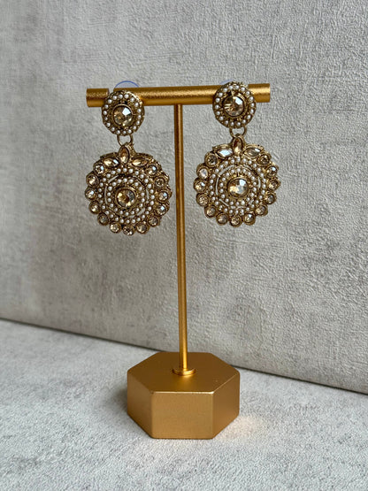 Ayura Designs Meher Set with Earrings & Tikka – Polki Elegance with Champagne-Colored Stones