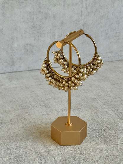 Ayura Designs Sajni Balis – Antique Gold Hoop Earrings with Pearl Cluster Detailing