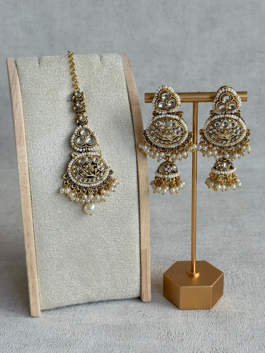 Ayura Designs Krisha Tikka Set with Earrings – Kundan Floral Design & Pearl Jhumkis