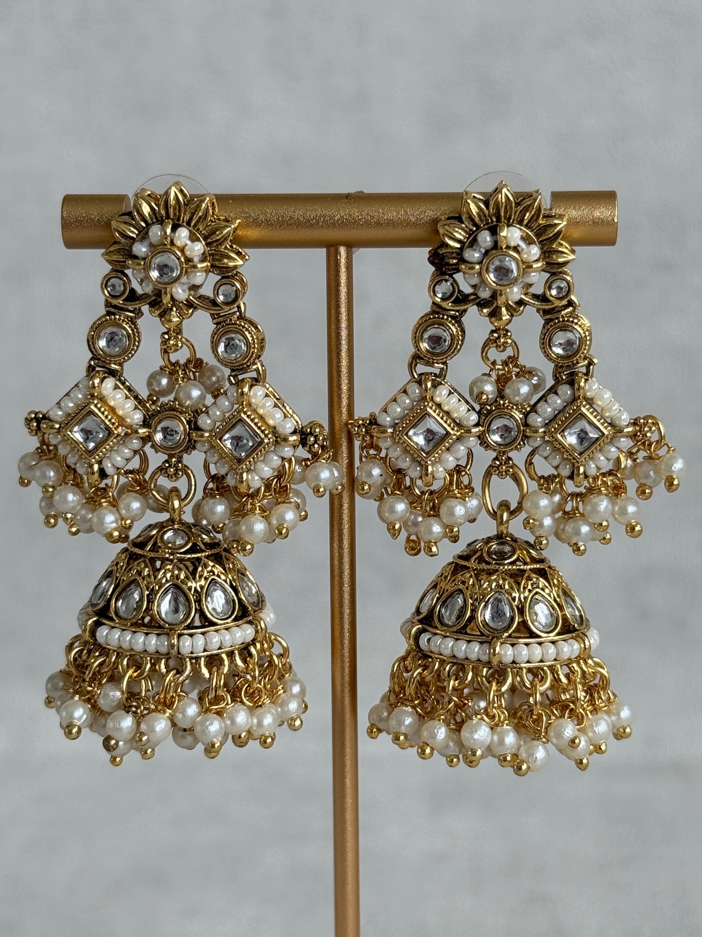 Ayura Designs Ania Tikka Set with Jhumkis – Pearl, Kundan & Gold Detailing