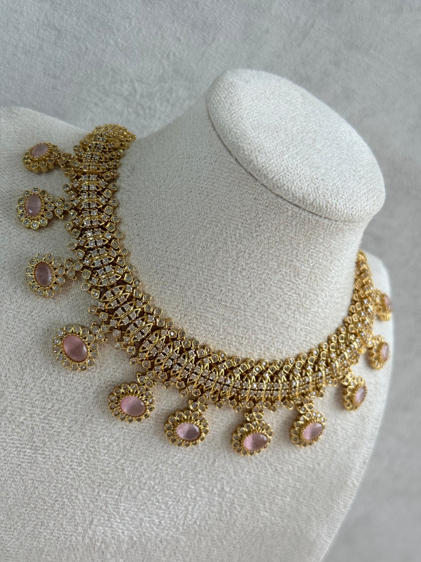 Ayura Designs Elisha Necklace Set with Earrings – Blush Pink & Crystal Stone Detailing