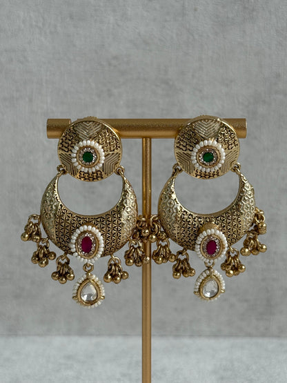 Ayura Designs Purvi Set – Necklace & Earrings with Antique Gold Filigree, Ruby, Emerald & Pearl Detailing