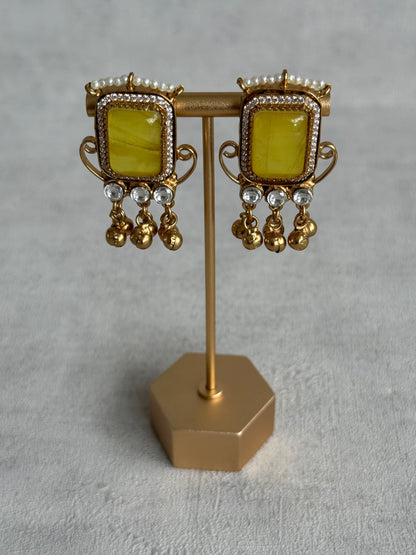 Ayura Designs Aleena Earrings – Marigold Stone Stud Earrings with Pearls & Ghungroo Detailing