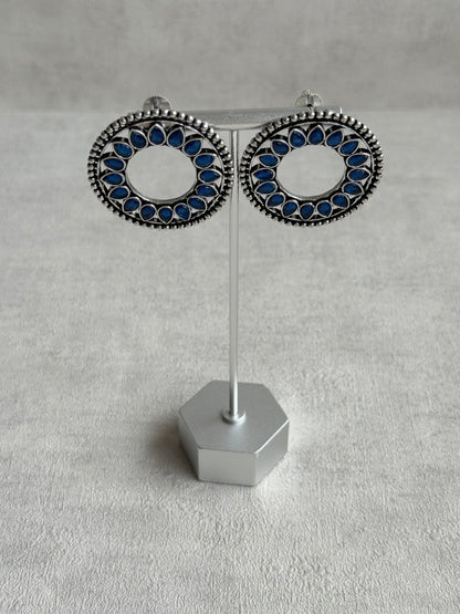 Ayura Designs Kesar Studs – Statement Oxidised Stud Earrings with Ink Blue Stones