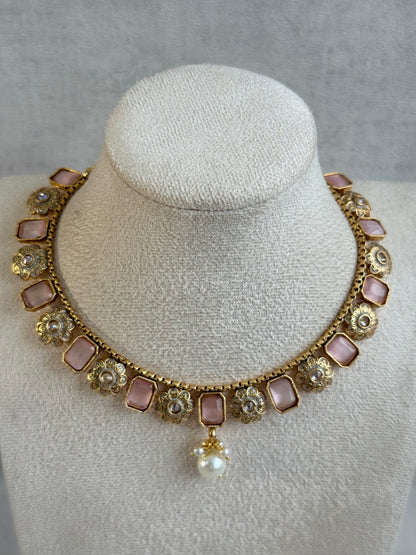 Ayura Designs Padma Necklace Set with Earrings – Blush Pink Stones with Pearl Drop Detailing