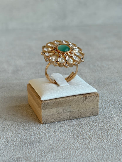 Ayura Designs Luisa Adjustable Ring – Mint Centre Stone with Crystal Petal Detailing