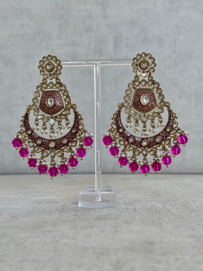 Ayura Designs Safa Antique Gold-Plated Chandbali Earrings with Pearl and Pink Bead Accents