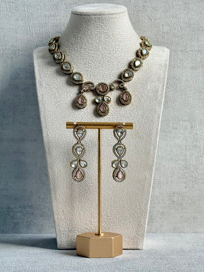Ayura Designs Bianca Necklace Set with Earrings – Kundan, Blush Pink Stones, Crystals & Gold Finish
