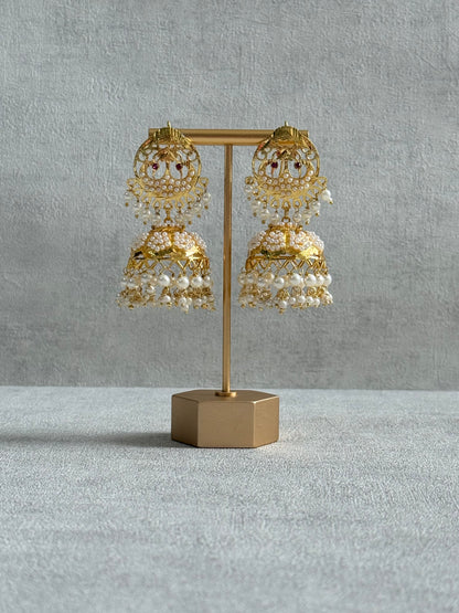 Ayura Designs Pannu Jhumkis – Pippal Patti Gold Jhumkis with Pearl Detailing