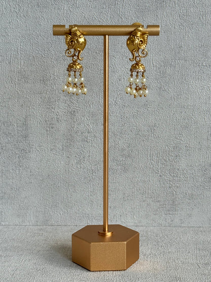 Ayura Designs Wadha Collar Necklace Set with Earrings – Gold Elephant Pendant & Emerald Green Stone Detailing