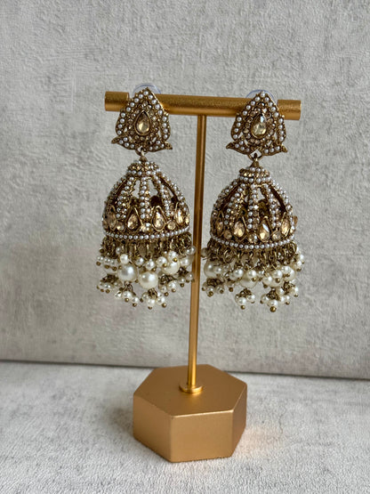 Ayura Designs Zohra Set – Exquisite Gold Ensemble Adorned with Polkis & Pearls | Includes Jhumkis & Tikka