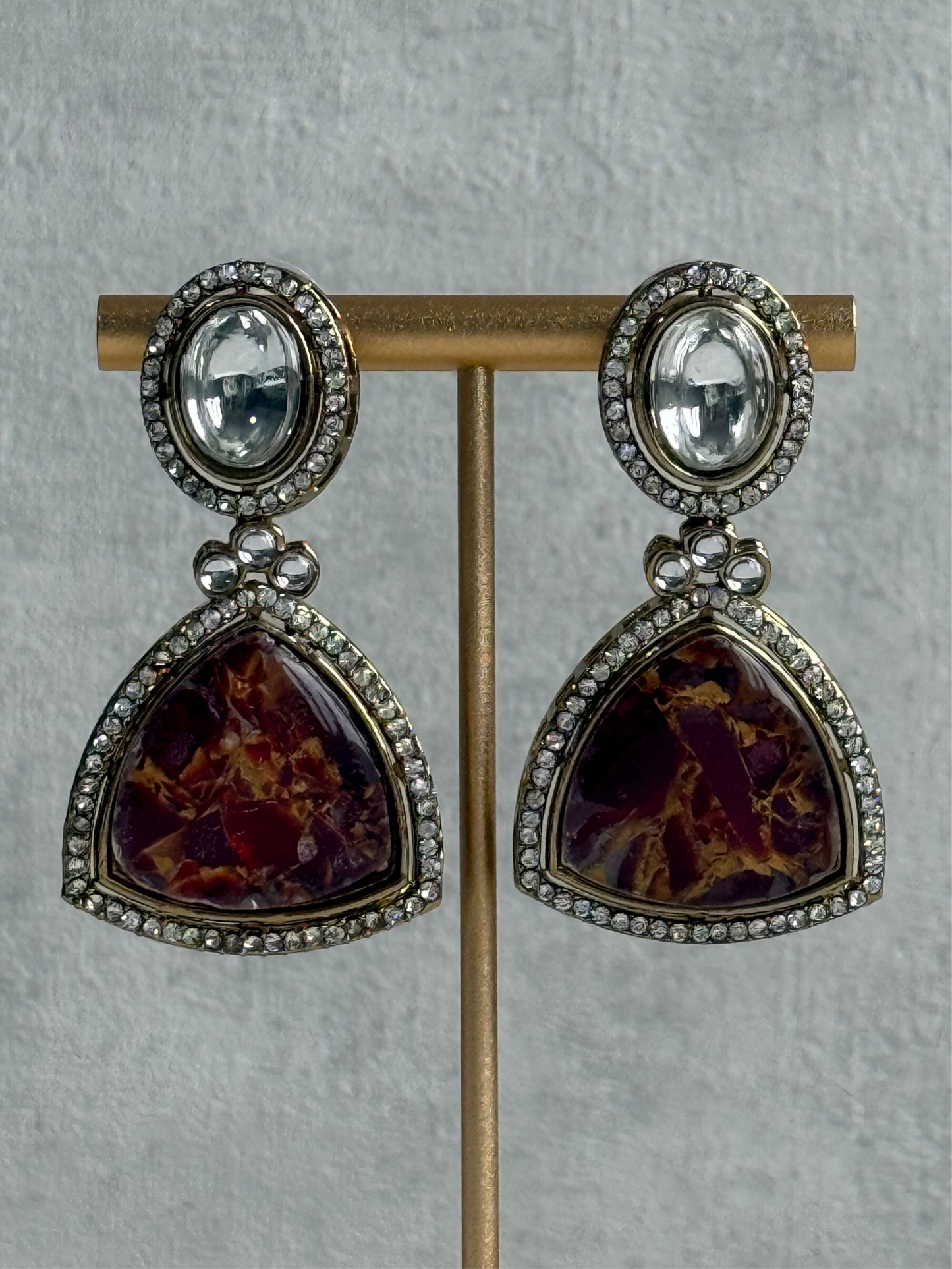 Ayura Designs Florence Earrings – Mirror Cut Studs with Turquoise Marble Resin & Crystal Borders