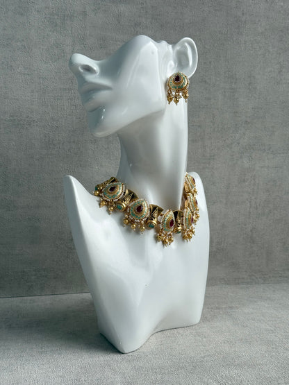 Ayura Designs Aaira Set with Necklace & Studs – Mint Green Meenakari with Rani Pink Centre & Pearl Detailing