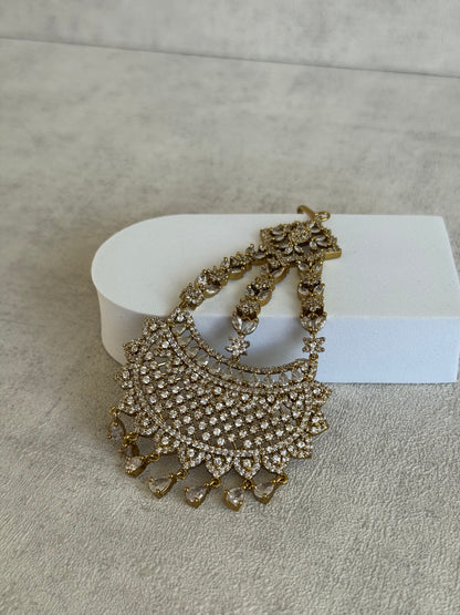 Ayura Designs Aya Jhoomar Passa – Mirror-Cut Stones with Antique Gold Detailing & Floral Motifs