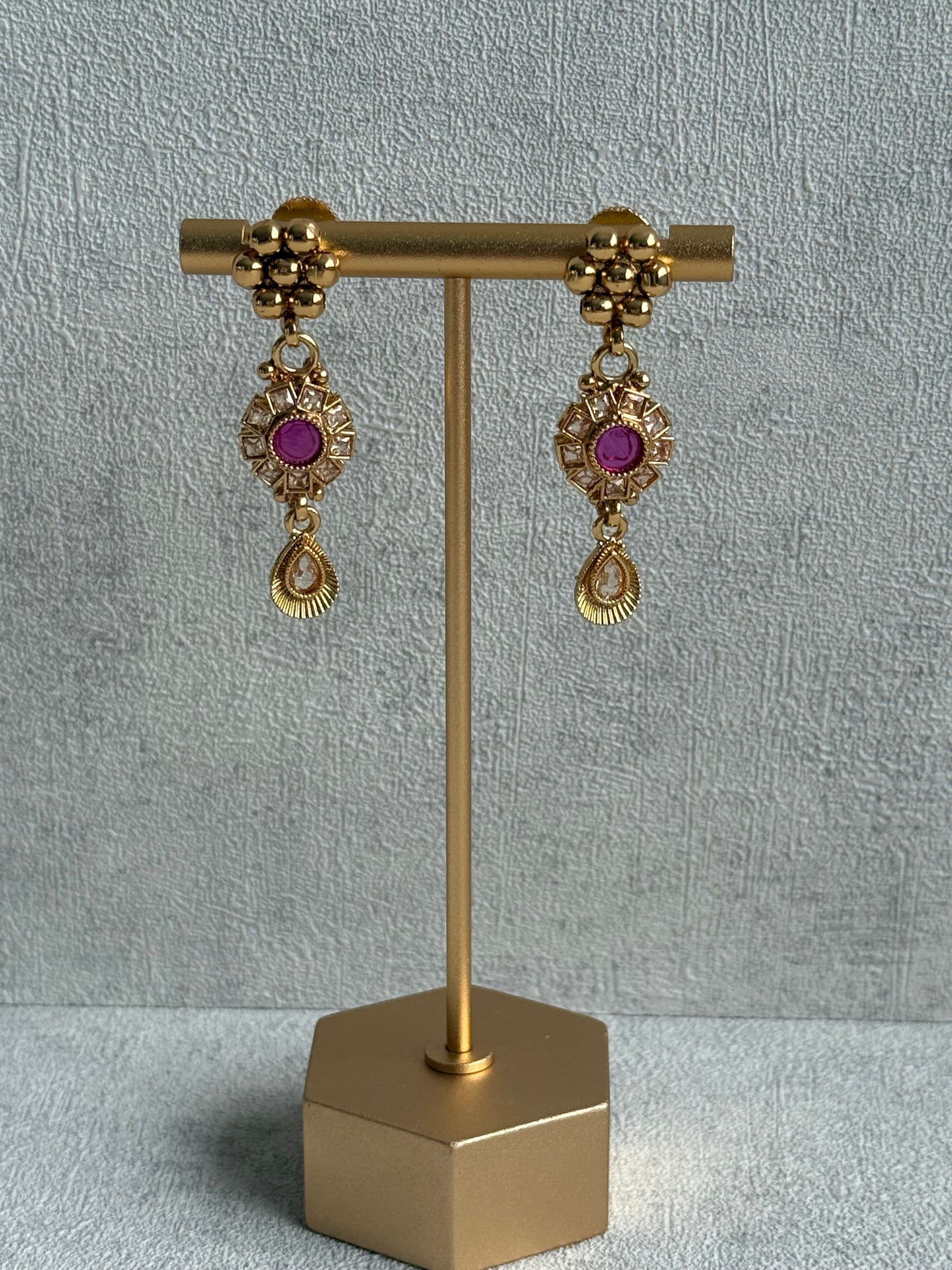 Ayura Designs Nithya Set – Gold Necklace & Earrings with Multicolour Stones and Ruby Centre