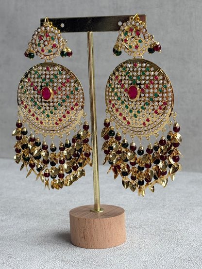 Ayura Designs Seerat Earrings – Rani Pink & Multicolour Gold Pippal Patti Design with Pearls