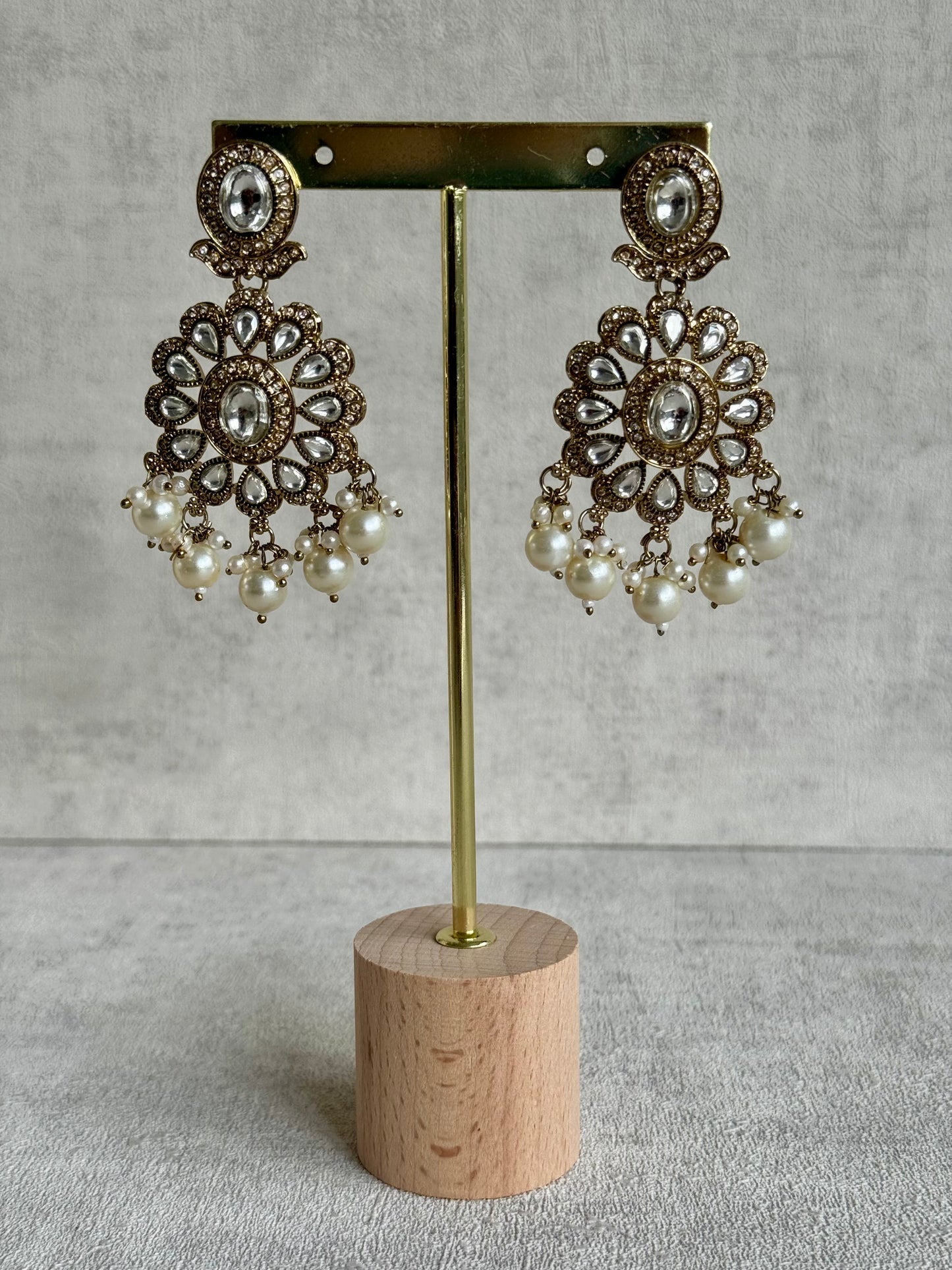 Ayura Designs Nevaya Set with Choker, Earrings & Tikka – Antique Gold with Mirror-Cut Stones & Pearl Drops