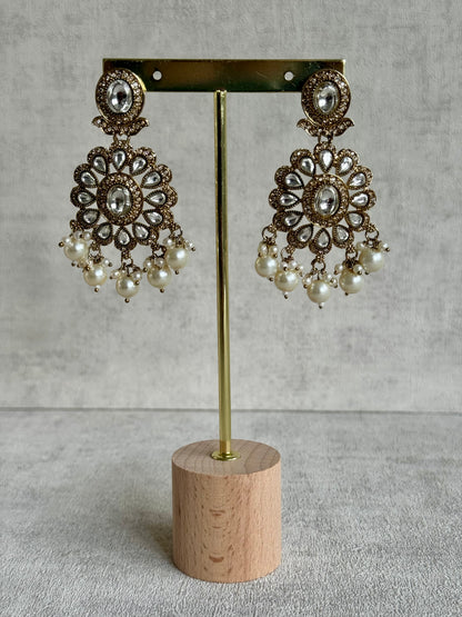 Ayura Designs Nevaya Set with Choker, Earrings & Tikka – Antique Gold with Mirror-Cut Stones & Pearl Drops