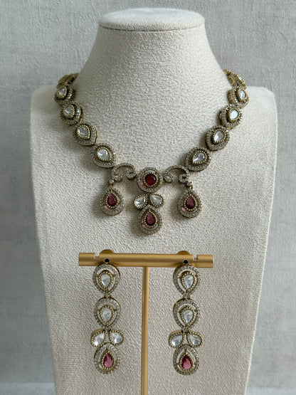 Ayura Designs Bianca Necklace Set with Earrings – Kundan, Ruby Pink Stones, Crystals & Gold Finish