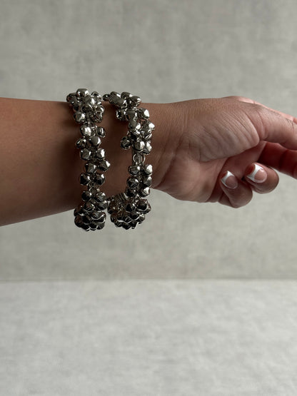 Ayura Designs Taraana Chudiya/Bangles – Set of 2 Silver Bangles with Ghungroo Detailing