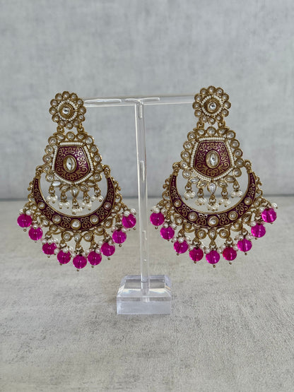 Ayura Designs Safa Antique Gold-Plated Chandbali Earrings with Pearl and Pink Bead Accents