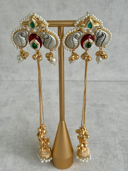 Ayura Designs Sozni Kashmiri Earrings – Meenakari with Ruby Red & Emerald Detailing