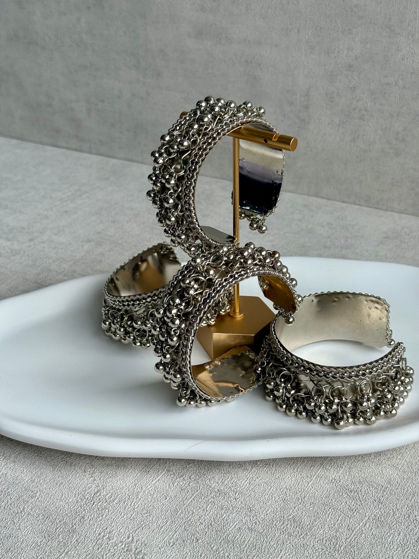 Ayura Designs Jodha Gajra – Oxidised Silver Cuff with Ghungroo Detailing