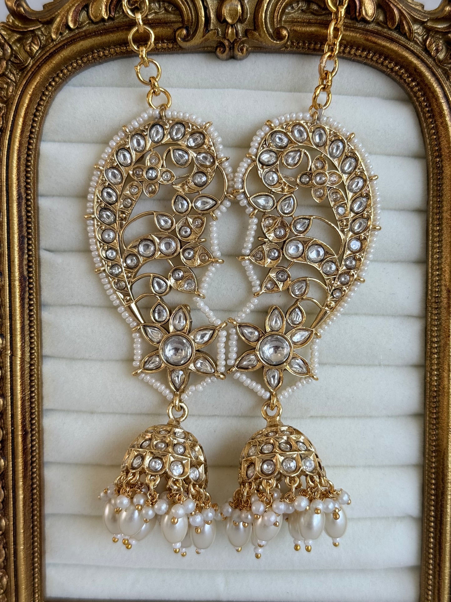 Ayura Designs Urisha Ear Climber Jhumkis – Pearl & Kundan Earrings, Indian Pakistani Bridal Wedding Jewellery