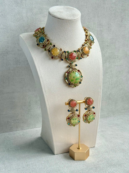 Ayura Designs Akira Set with Necklace & Earrings – Moissanite-Style Crystals with Multicolour Stone Detailing