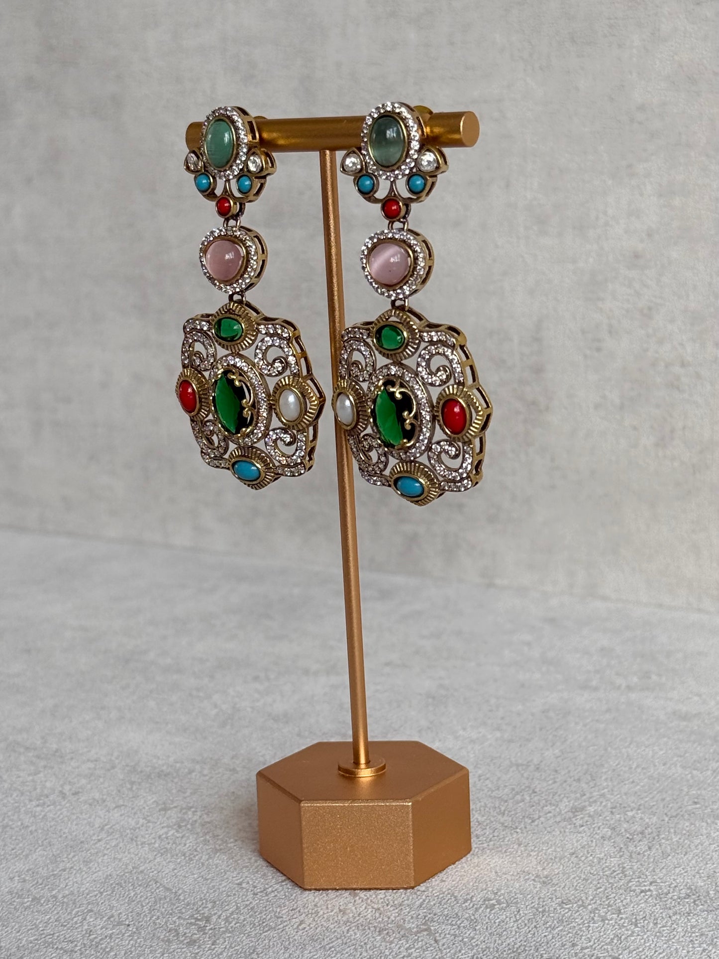 Ayura Designs Ella Statement Earrings – Multicolour Stones & Crystal Detailing